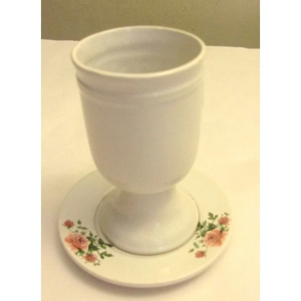 Ceramic Kiddish Shabbos Cup Floral Design W/ Matcing Plate Chaoan Jisi Ceramics